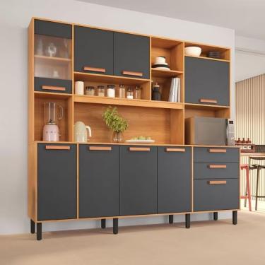 Imagem de Cozinha Compacta Itatiaia Nápoles 8 Portas 3 Gavetas E 9 Prateleiras 220cm Cinamomo/grafite