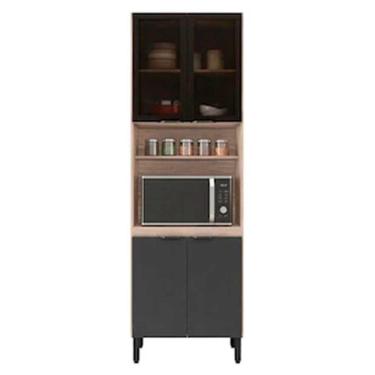 Imagem de Paneleiro Duplo Firenze Com 4 Portas 4 Prateleiras E Nicho Para Micro-ondas Demóbile Avena Com Grafito