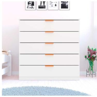 Imagem de Cômoda Bartira Diplomata Com 5 Gavetas, Trava De Segurança E Espaço Para Tv De Até 42 Polegadas Branco Fosco