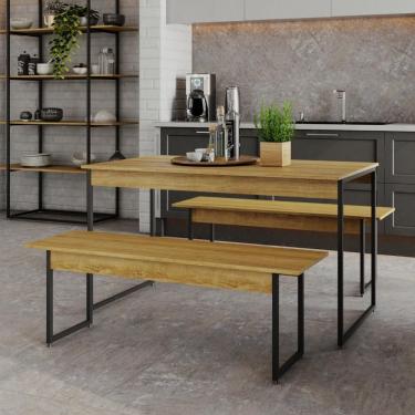 Imagem de Mesa De Jantar Tub C-02 Bancos Lâmina Mel - Est.preta Lâmina Mel - Est.preta