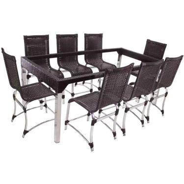 Imagem de 8 Cadeiras E Mesa Haiti Alumínio Cozinha Trama Original Tabaco