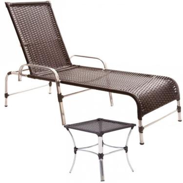 Imagem de Espreguiçadeira Catar E Mesa Piscina Alumínio Trama Original Tabaco