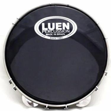 Imagem de Pandeiro 10 Luen Formica Preto Plat Inox Tarraxa Dupla Pele Preta