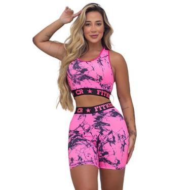 Imagem de Conjunto Short Elastico Exposto Feminino Academia - CR FITNESS, Rosa m
