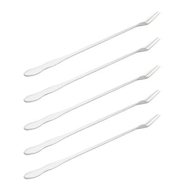 Imagem de BOUYOTA Garfo Longo Para Picles De 10" Com 5 Cabos Aço Inoxidável, Garfos Coquetel, Pegador, 2 Pontas Sobremesa Frutas, Prata