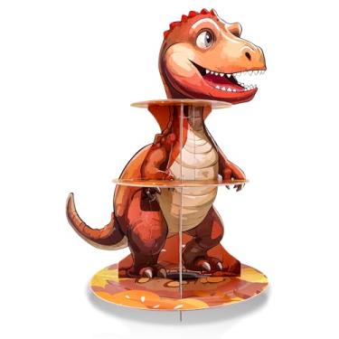 Imagem de PDFans Suporte Para Cupcake De Dinossauro, Com 3 Pneus, Exibição Temática Cupcakes, Torre Sobremesas, Bandeja Em Camadas Crianças, Festa Na Selva, Suprimentos Aniversário (Dinossauro - 1 Peça)