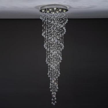 Imagem de PAFRUMGE Lustre Moderno De Cristal Cromado Para Teto Alto, Grande Em Formato Esfera Espiral, Luminária Pendente Embutida Entrada, Escada, Hall Entrada D23,6 X A78,7