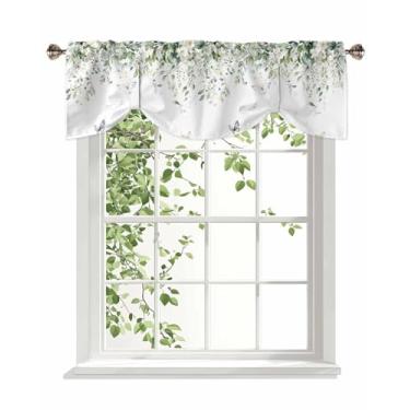 Imagem de Cortina em aquarela com folhas de flores de verão para cozinha - pequena persiana sanefa ajustável com bolso para varão tratamento de janelas para quarto, banheiro, folha verde, borboleta, 1 painel