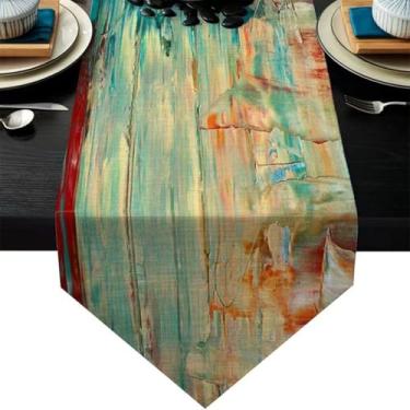 Imagem de ZCHOMI Caminho De Mesa Abstrato Moderno Verde-Azulado 13 X 72" Com Textura Madeira Rústica, Decoração Cozinha E Jantar Para Festa Em Casa