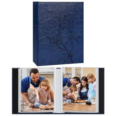 Imagem de Vienrose Álbum De Fotos Pequeno, Pacote Com 2, Capa Couro Vegano, Cada Um 50 Bolsos, Comporta 100 Verticais 4×6, Para Família, Casamento, Bebê, Aniversário (Azul Escuro)