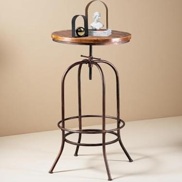 Imagem de Mesa de Bar Vintage Giratória Estilo Industrial BOKKOLIK - Mesa de Bar e Jantar Altura Ajustável 95-115 cm - Mesa de Centro com Apoio para Pés - Cobre e Madeira