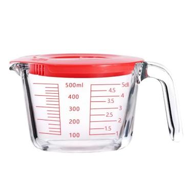 Imagem de Conjunto de copos medidores de vidro com tampas, vidro borossilicato, bico em forma de V, balança segura para micro-ondas, copo de leite para cozinhar (vermelho, 2 xícaras)