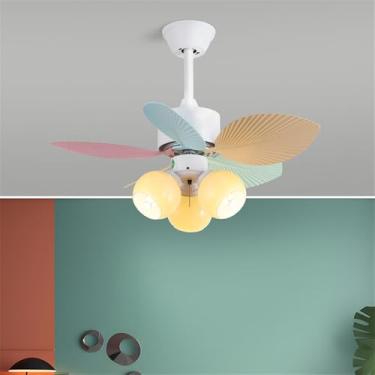 Imagem de OUFULA Ventilador de cor nórdica moderna LED Fashion Criatividade Sala de Estar Restaurante Quarto Infantil Remoto Teto Fan Light (Estilo I)