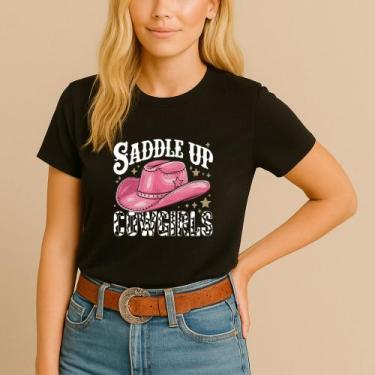 Imagem de Camiseta Blusa Country Algodão Estamp Saddle Up Cowgirls Chapéu Bota M
