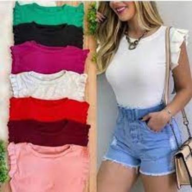 Imagem de Blusa feminina babado manga curta malha canelada - Filo modas, Verde, 