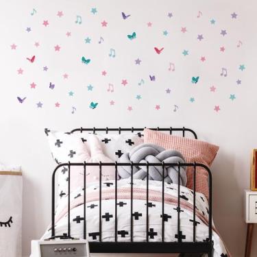 Imagem de Adesivo de Parede Estrelas Borboletas e Notas 64un Cobre 1m2 - Quartin