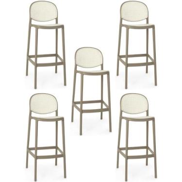 Imagem de Kit 5 Banqueta Alta com Encosto Roma em Polipropileno Cozinha/Bancada 