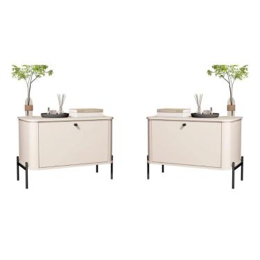 Imagem de Conjunto Mesa De Cabeceira Albania Off White Preto