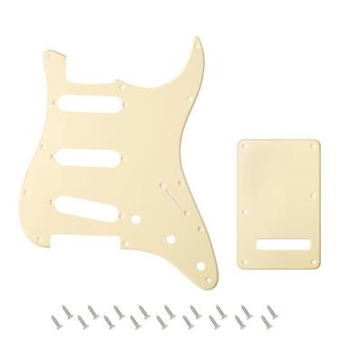 Imagem de Banworks 1 Ply Strat SSS Pickguard Placa de arranhão com 11 furos com placa traseira Conjunto de capa Tremolo Tremolo de 6 furos para USA/Mexican Modern Style Standard Stratocaster ST JT/HB-08 Cream