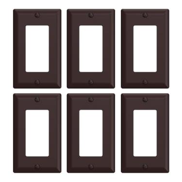 Imagem de TOPELER Placa de parede Decora de 1 gang, capa de placa de policarbonato termoplástico inquebrável para interruptor de tomada de receptáculo decorador, acabamento marrom, 11,4 cm x 7 cm, pacote com 6