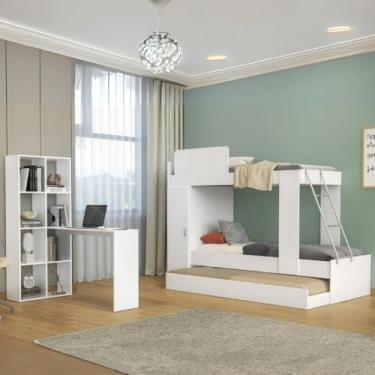 Imagem de Treliche para Colchão 78x188cm com 1 Porta e Escrivaninha Multimóveis Mp4364 Branco