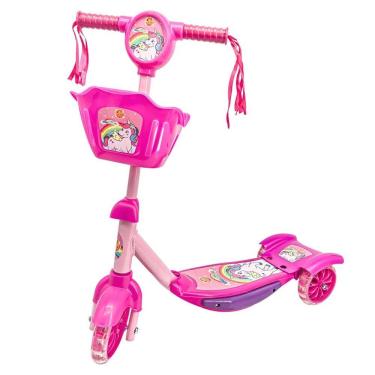 Imagem de Patinete Cestinha Unicórnio Rosa Led 35Kg Ajustável Musical