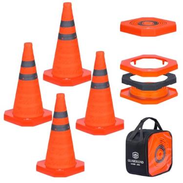 Imagem de GUARDLEAD Pacote com 4 Cones de Trânsito Dobráveis de 18" com Base Ponderada, Cone de Risco de Segurança Laranja, Cone de Estrada e Estacionamento para Construção, Prática de Direç18 Polegadas,Laranja