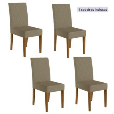 Imagem de Kit 4 Cadeiras Estofadas com Encosto Bordado e Pés MDF Jade - Poliman 