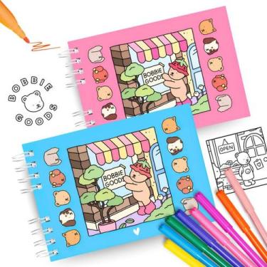 Imagem de Livro de Colorir Capa Dura Bobbie Goods A5 Desenhos 180 g + Canetinhas