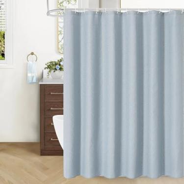 Imagem de Craidlela Cortina de chuveiro para banheiro de fazenda, azul neblina, moderno, estilo hotel, decoração para banheiro, cortina de chuveiro boho jacquard com 12 ganchos, lavável na máquina, 183 x 182 cm