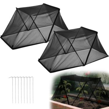 Imagem de Pacote com 2 capas de jardim de 82,5 cm x 33 cm x 39,9 cm para canteiros elevados, capas de plantas de malha com estacas 30% protetor solar para barraca de plantas para mudas vegetais contra animais