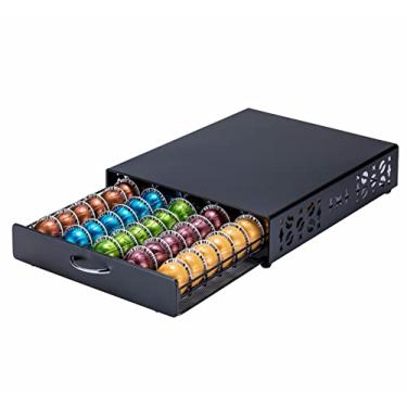 Imagem de ZCDCP Gaveta de suporte de cápsulas de café para Nespresso Vertuo, gaveta de armazenamento de cápsulas de café para organizador de cápsulas Vertuolina, acabamento em metal preto, 50 cápsulas