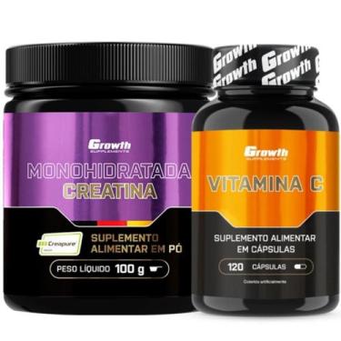 Imagem de Creatina Pura 100g Creapure + Vitamina C 120 Caps Growth