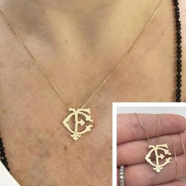 Imagem de Monograma Letras em Ouro 18k com Corrente 45cm Veneziana K4 - Fab Joia