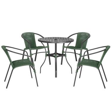 Imagem de 04 Cadeiras Floripa E Mesa Roma 80cm Preta Trama Verde