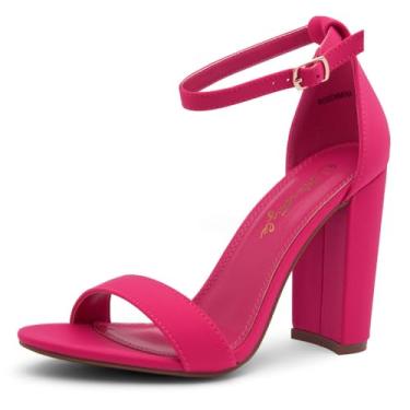 Imagem de Herstyle Rosemmina Sandálias Femininas De Salto Grosso E Aberto, Com Tiras No Tornozelo, Alto, Para Baile Formatura, Casamento, Festa, Escritório, 2022, Fúcsia, Tamanho 7.0