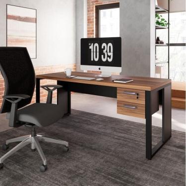 Imagem de Mesa para Escritório Diretor Retangular com Gaveteiro Suspenso com Chave Nogal Sevilha/Preto