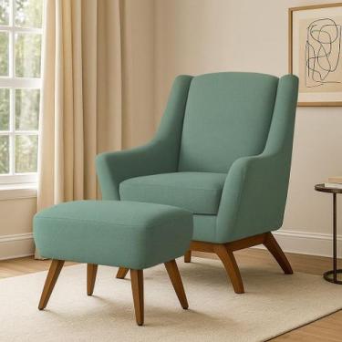 Imagem de Poltrona Dekorien Juliet Premium Linho Com Puff, Linho Verde Salvia