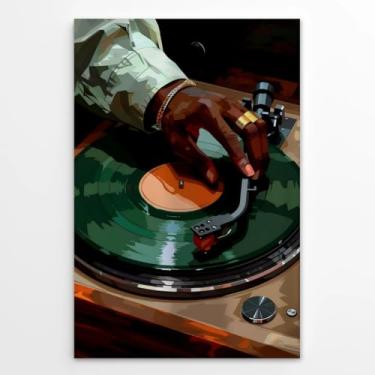 Imagem de Allegroverse Pôster retrô de vinil com arte de parede com toca-discos vintage com pintura hip-hop homem negro impressão legal Hypebeast decoração em tela para sala de DJ estúdio homem caverna lounge