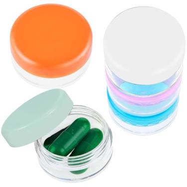 Imagem de ElevateTech Caixa pequena para comprimidos, 5 peças, organizador de pílulas de viagem, mini estojo para bolso, pasta portátil, recipiente de armazenamento de medicamentos, capa de tampão de ouvido
