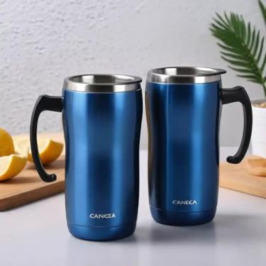 Imagem de Caneca Térmica Parede Dupla em Aço Inox Azul 650ml com Base Antiderrapante - Estilo Texturizado