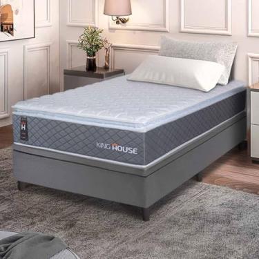 Imagem de Conjunto Box Baú Cinza Argel Cinza Espuma D33 Solteiro 96x203x74 - King House