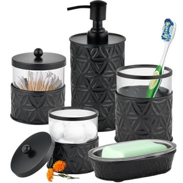 Imagem de Autumn Alley Conjunto De Acessórios Para Banheiro Alley, 5 Peças - Dispensador Sabonete E Loção Pretos, Porta-Escovas Dentes, 2 Potes Vidro Boticário (Suporte Cotonete), Suporte