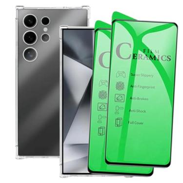 Imagem de Kit 2 Películas de Cerâmica + Capa Capinha Case Para Galaxy S24 Ultra Nanogel Não Quebra