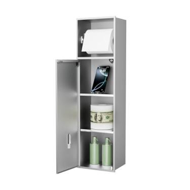Imagem de BARONAGE Suporte de papel higiênico embutido com 3 armazenamentos, suporte de rolo de vaso sanitário de 61 cm, suporte de papel higiênico de aço inoxidável para parede e banheiro escovado