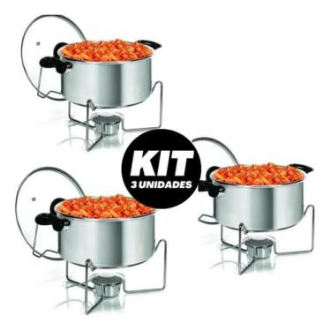 Imagem de Kit 3 Rechaud Panela De Alumínio C/ Tampa Para Buffet Festas - Alumíni