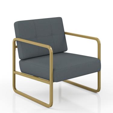 Imagem de Poltrona Estofada Dinamarca Estilo Industrial Dourado/sued Cinza - M.a