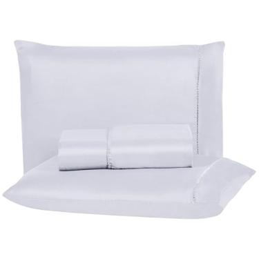 Imagem de Jogo De Lençol 400 Fios Percal 03 Peças Com Elástico Para Cama Box Toque Macio Jogo de cama Solteiro Casal Queen e King (Branco, Casal 3 Peças)