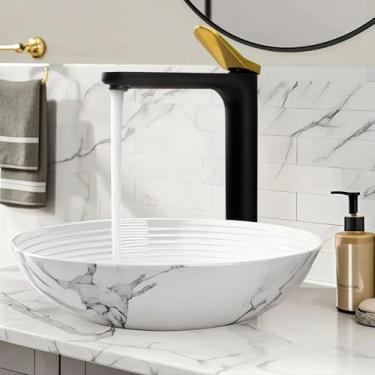 Imagem de Torneiras de pia de vaso de 30 cm de altura - torneiras de banheiro com alça de um furo preto dourado