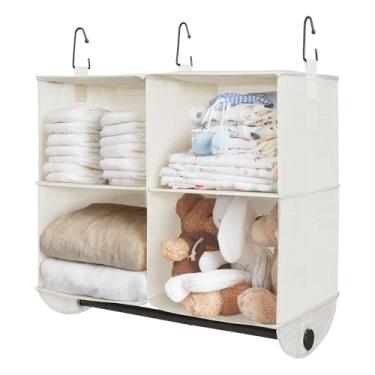 Imagem de StorageWorks Organizador de Armário Suspenso com Haste de Roupas, Prateleiras Suspensas de Armário de 4 Seções, Organizador de Cubo de Roupas Penduradas, Branco e Marfim, 12 ¼" Dx 24 ½" Wx 28" H